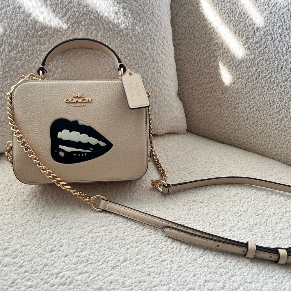 Rare Coach x Tom Wesselmann Graphic Art Lips Collaboration Ivory Leather